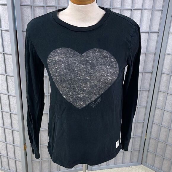 Roots Black Long Sleeve Shirt with Heart Design, Women’s Size Small - Picture 1 of 7